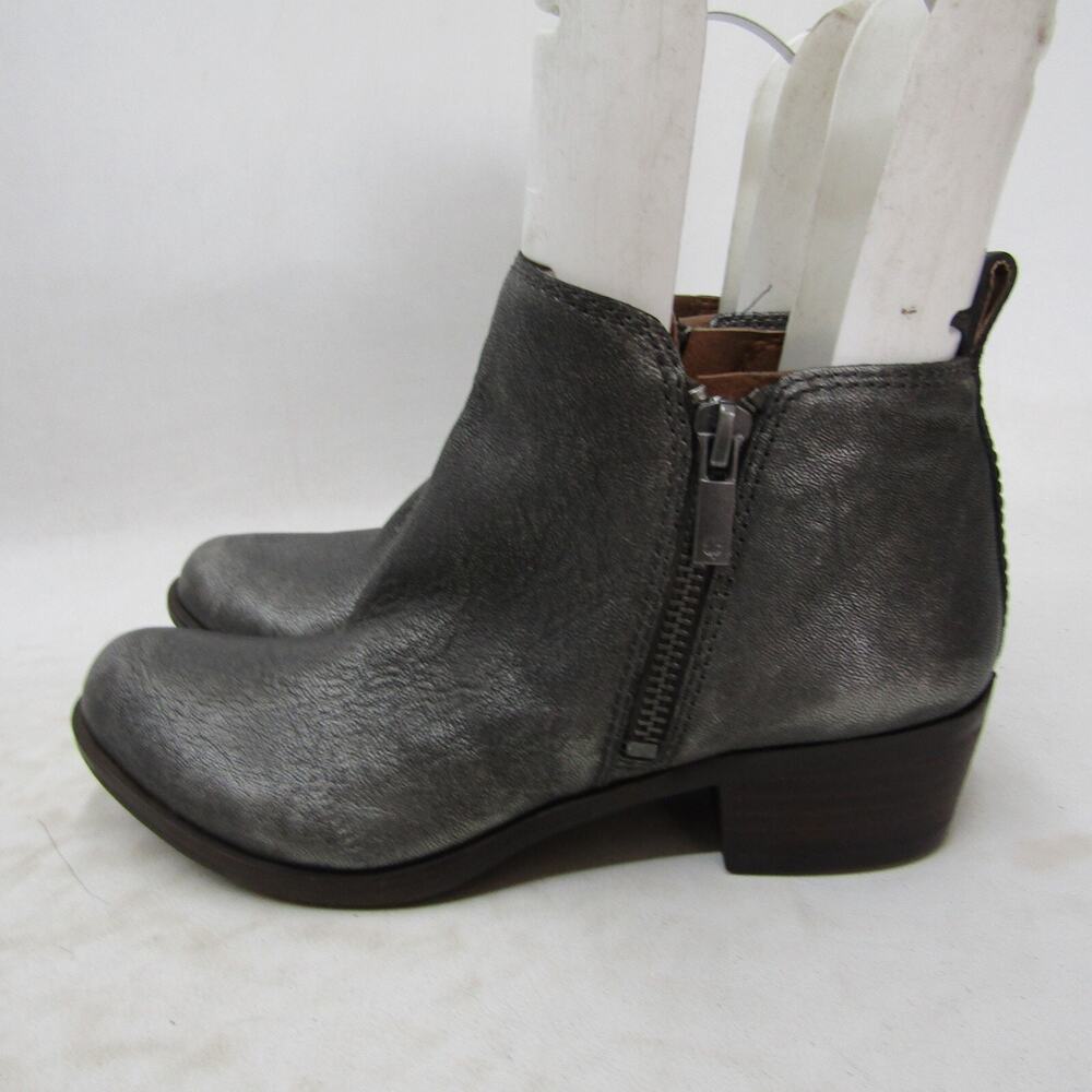 Lucky Brand Womens Size 6 M Metallic Gray Leather Zip Ankle Fashion Boots Bootie